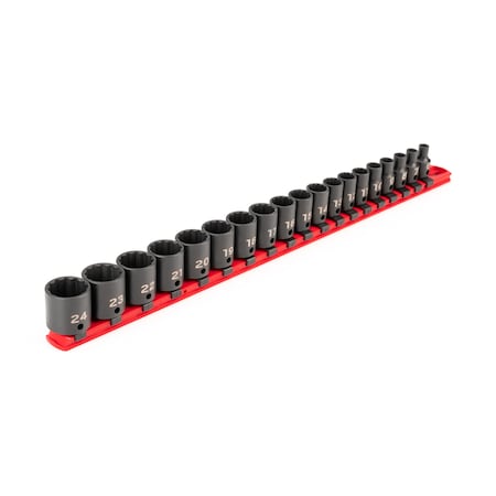 Tekton 3/8 Inch Drive 12-Point Impact Socket Set with Rail, 19-Piece (6-24 mm) SID91114
